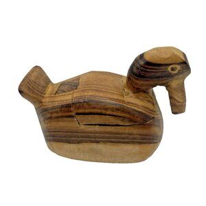 Duck Trinket Box Wood Folk Art Hand Carved Figural Rustic Bird Stash Primitive